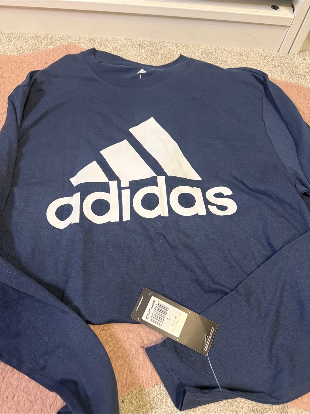 adidas Men’s Navy Long Sleeve Tee with White Logo